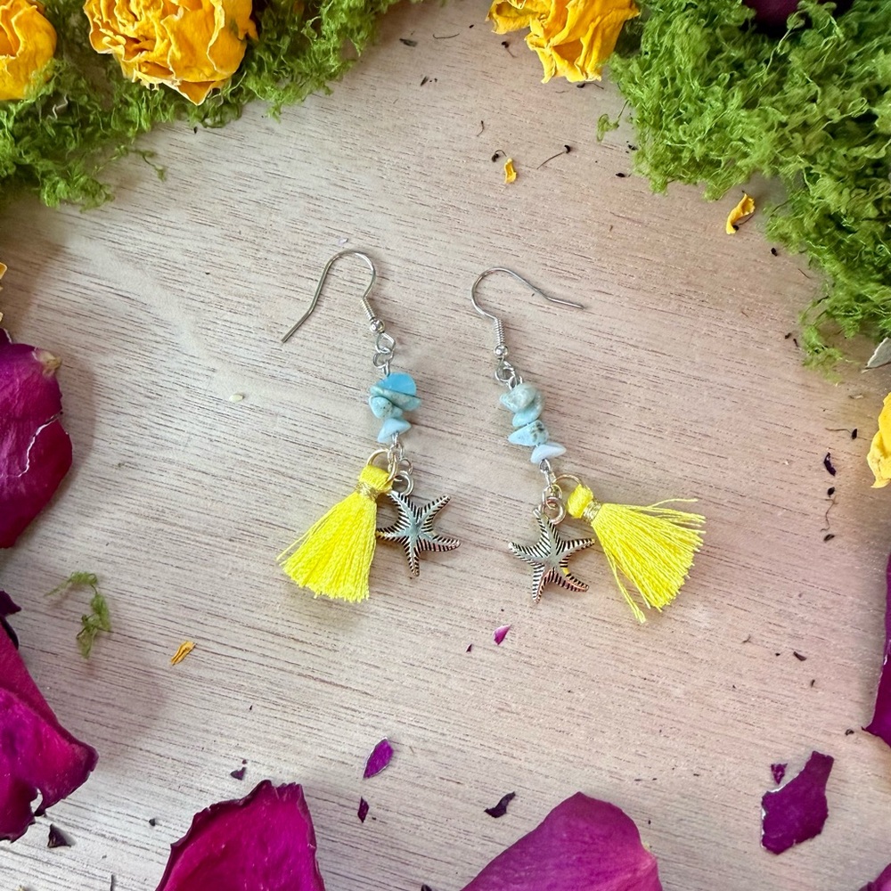Larimar earrings with starfish charms